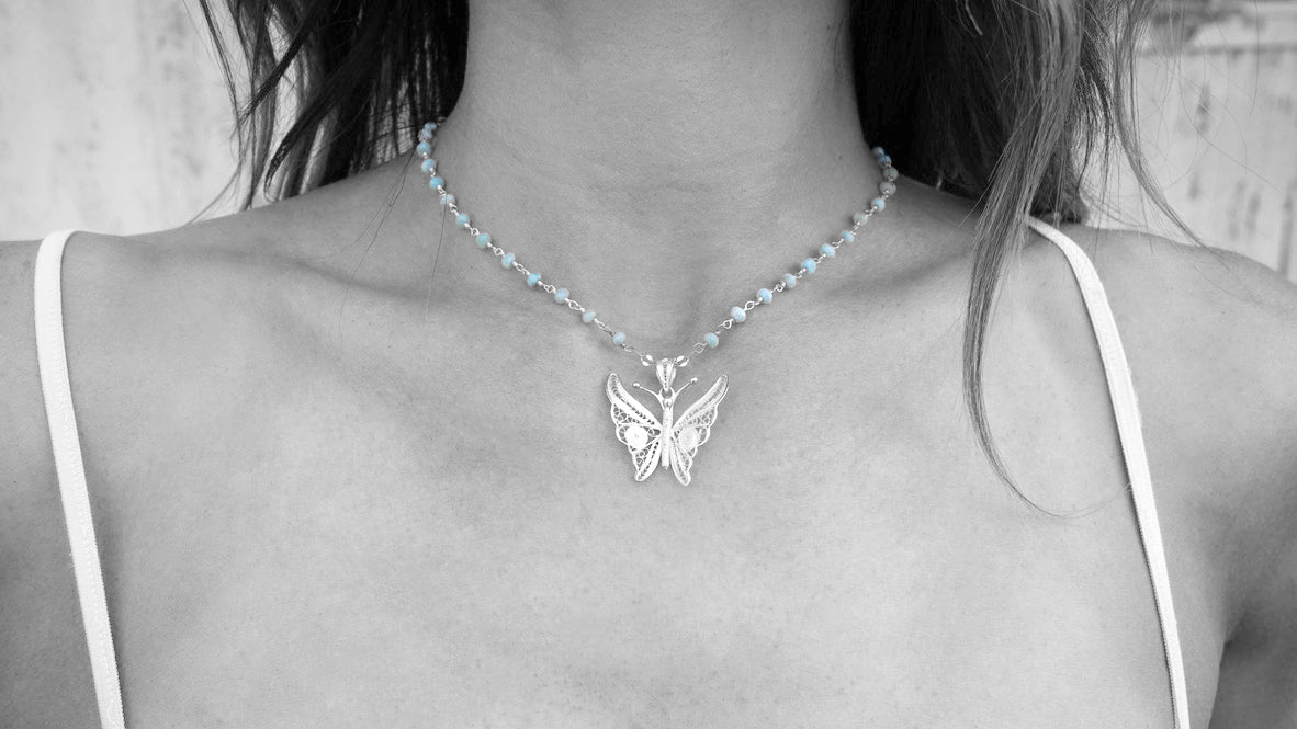 Silver Linked Chain CZ Butterfly Pendant Necklace – H&R Fashion Jewelry